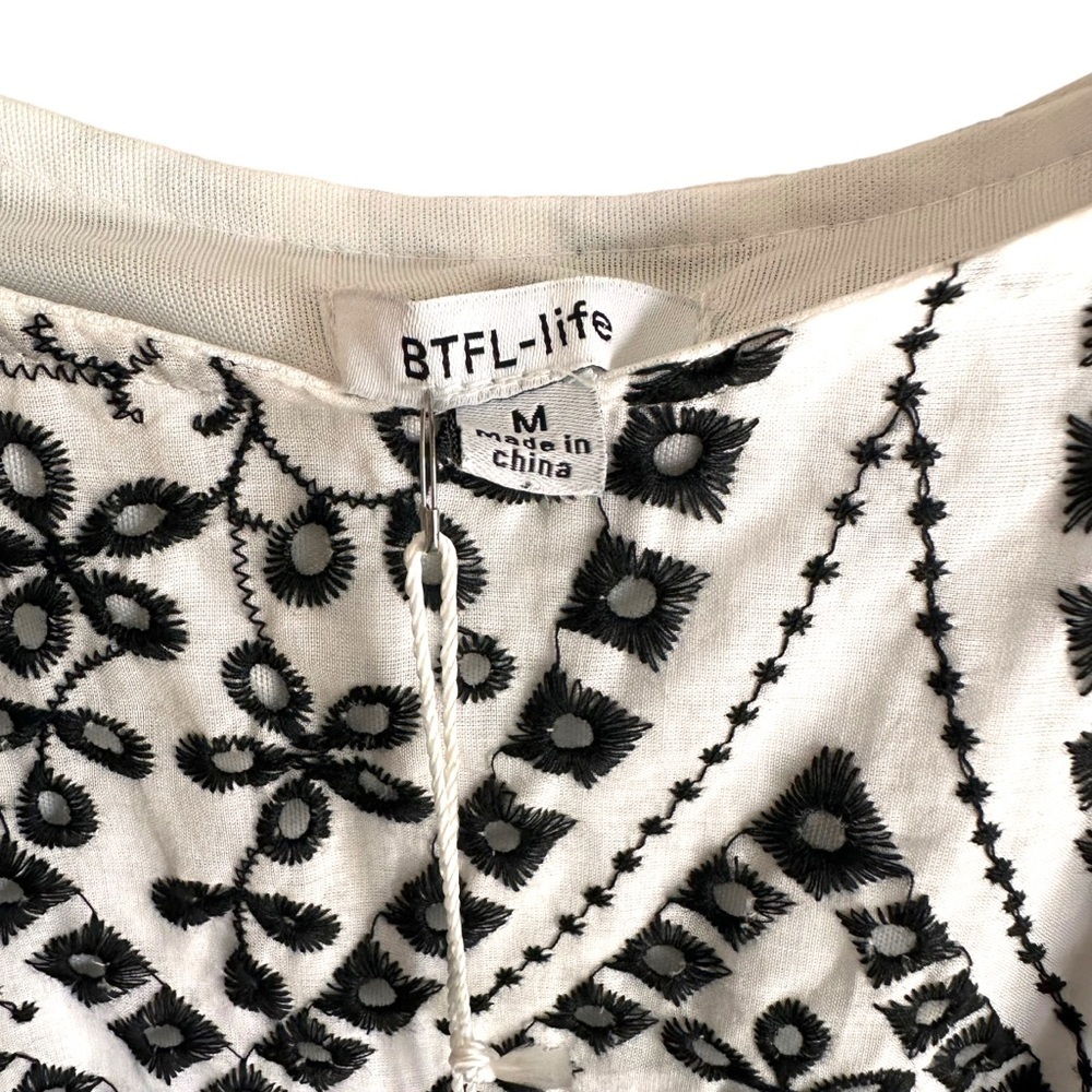 BTFL-LIFE Embroidered Eyelet 100% Cotton Aline Midi Dress Size Medium NWT - Picture 5 of 8